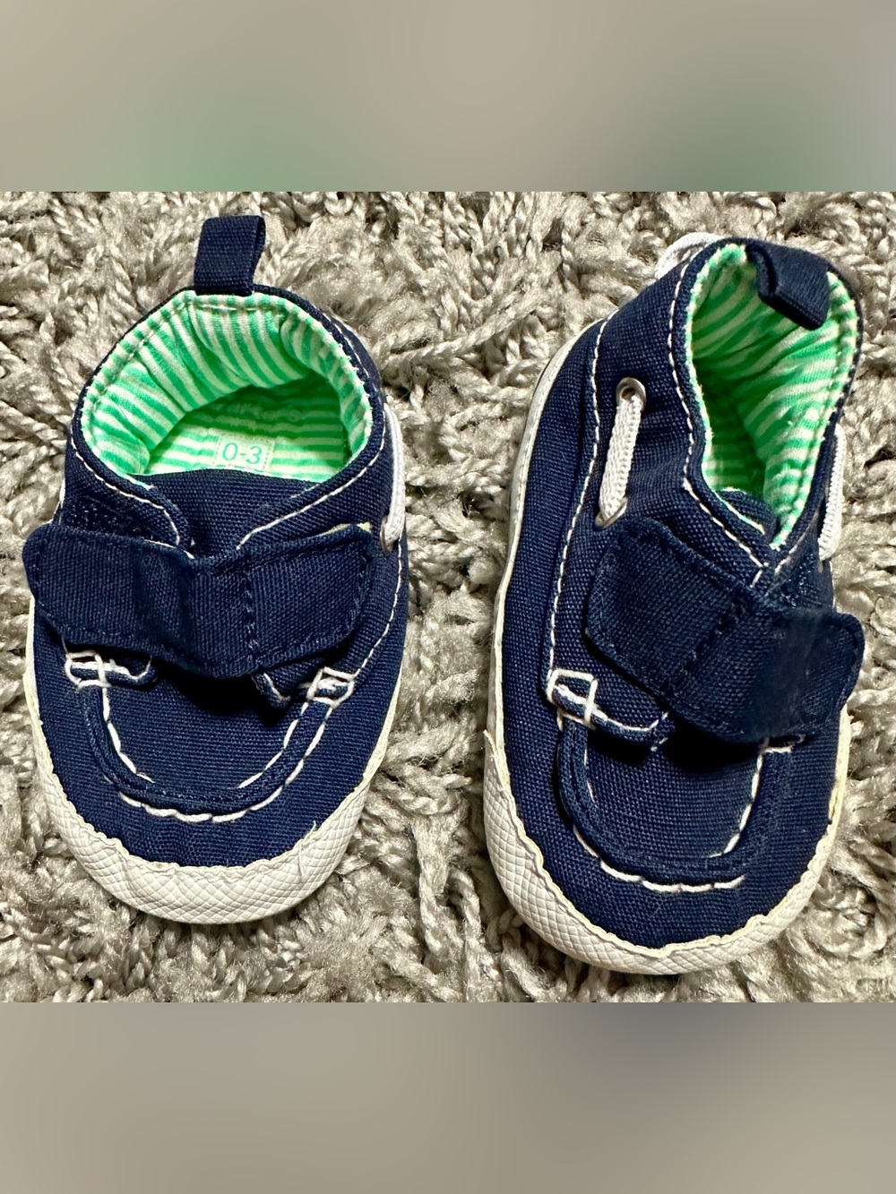Carter's Navy Canvas Baby Slip-On Shoes with Green Striped Lining